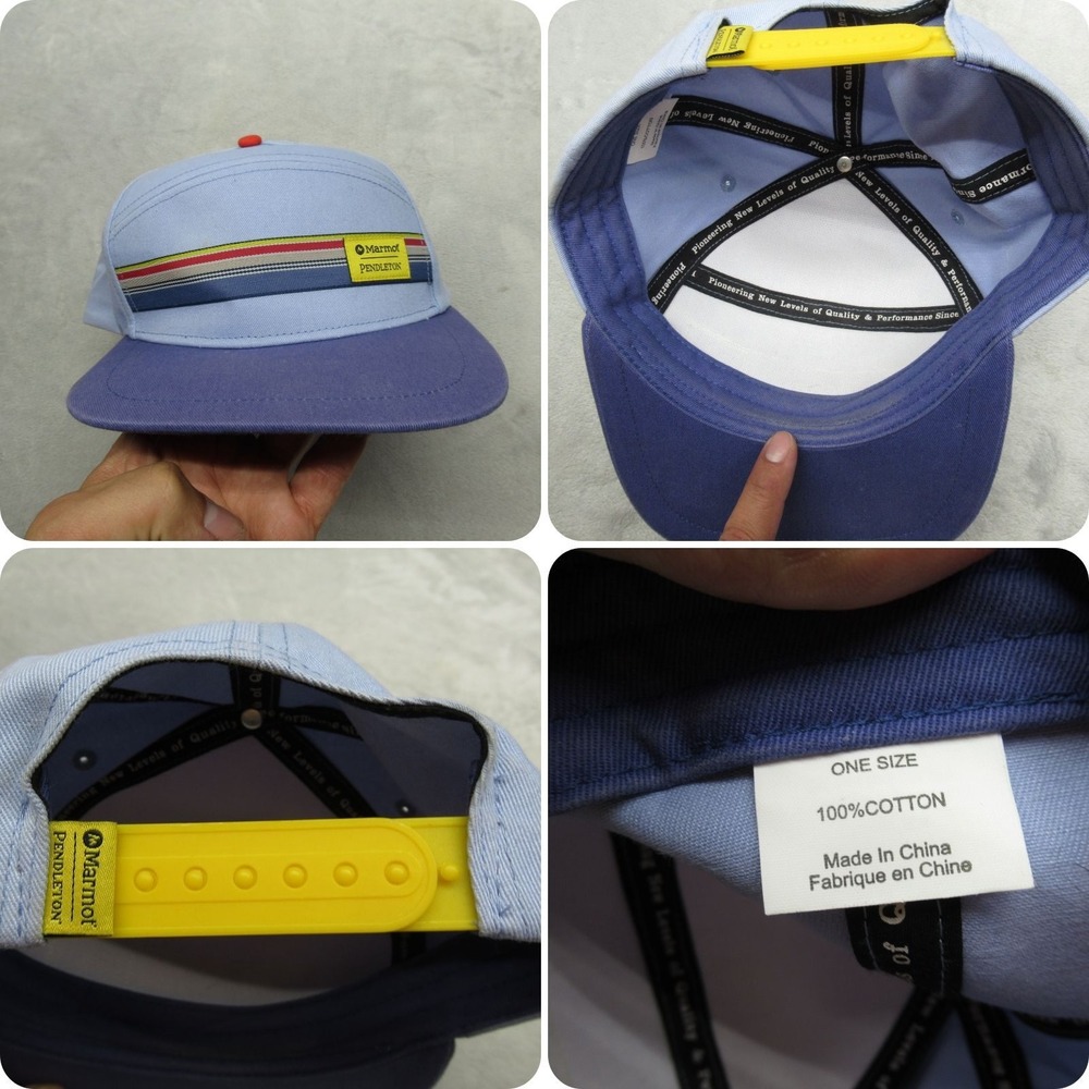 Marmot x Pendleton Cap Hat Unisex One Size Blue Cotton Snap Back Classic 5-Panel